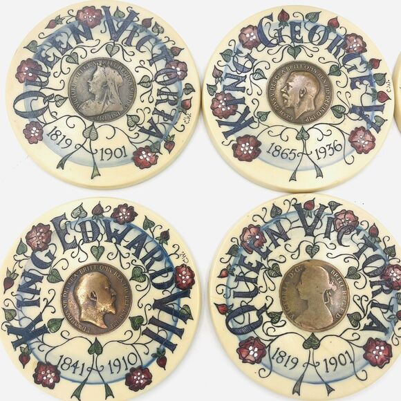 Wallace Crafts UK Royal Coaster Set W/ Inset Coins. 6 Coasters & Holder Covent - Picture 6 of 9